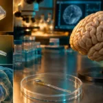 Illustration eines Implantats und eines Gehirnmodells