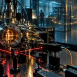 Symbolische Darstellung einer optischen Atomuhr im Labor.