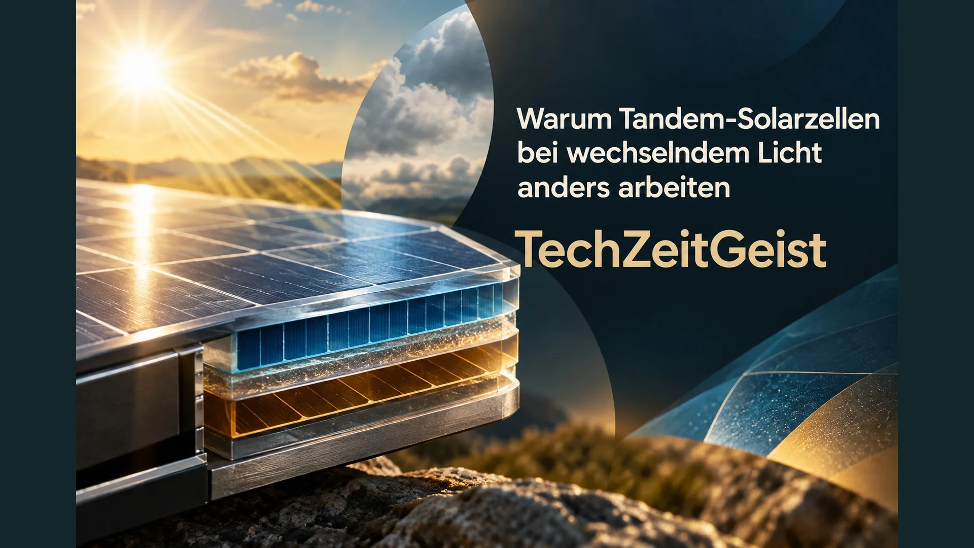 Solarmodul mit symbolischen Schichten und Artikelüberschrift