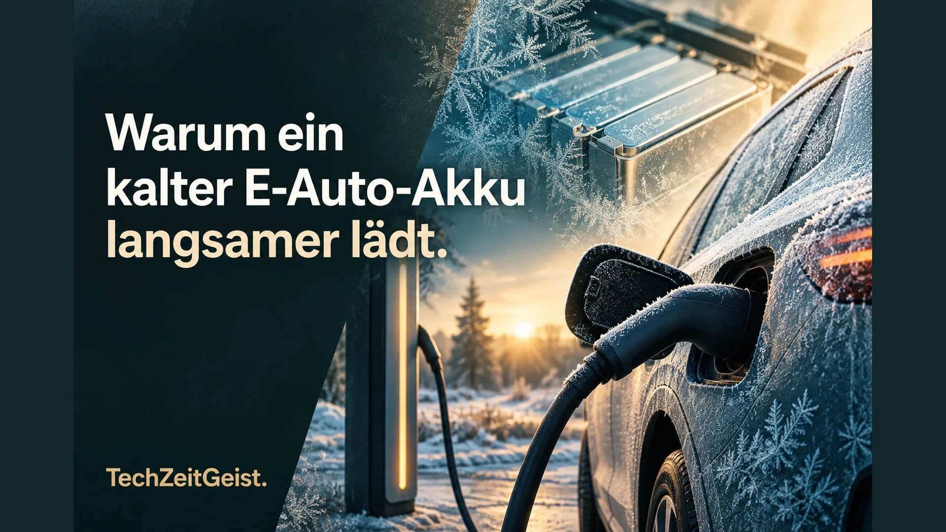Elektroauto an einer Schnellladesäule neben der Artikelüberschrift