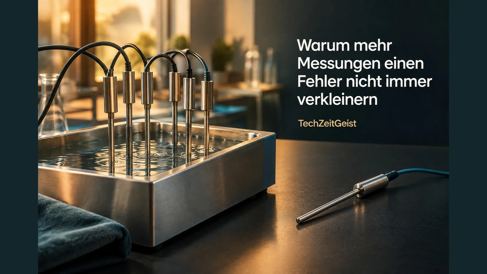 Temperaturfühler in einem Wasserbad neben der Artikelüberschrift