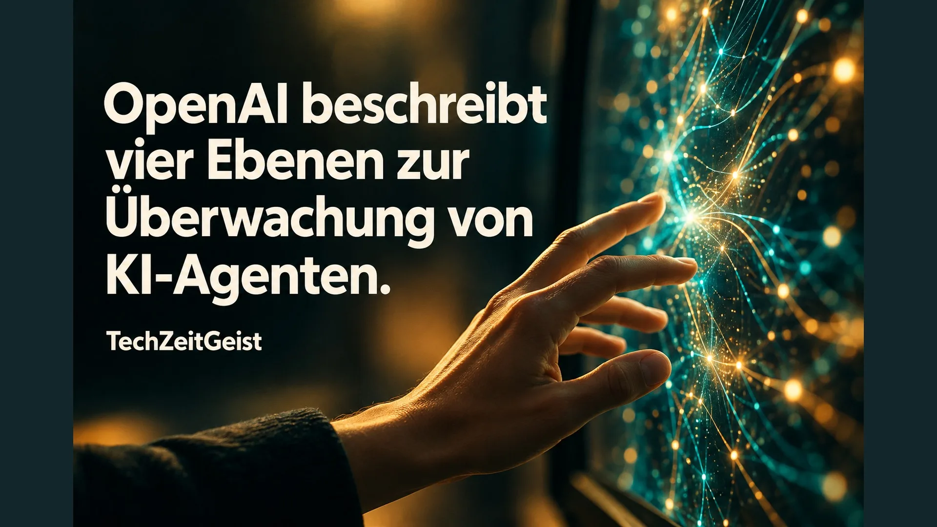 Hand vor abstrakter digitaler Darstellung mit Artikelüberschrift