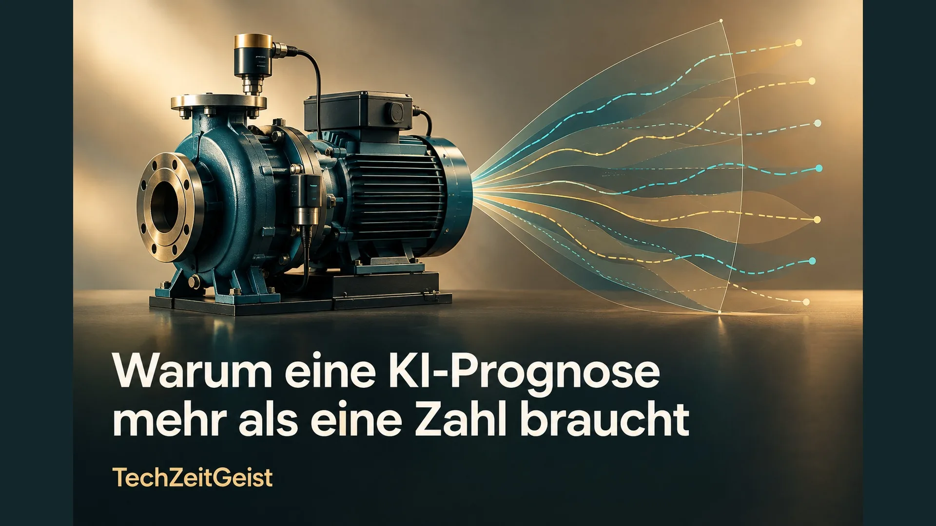 Industriepumpe und schematische Prognoseverläufe mit Artikelüberschrift