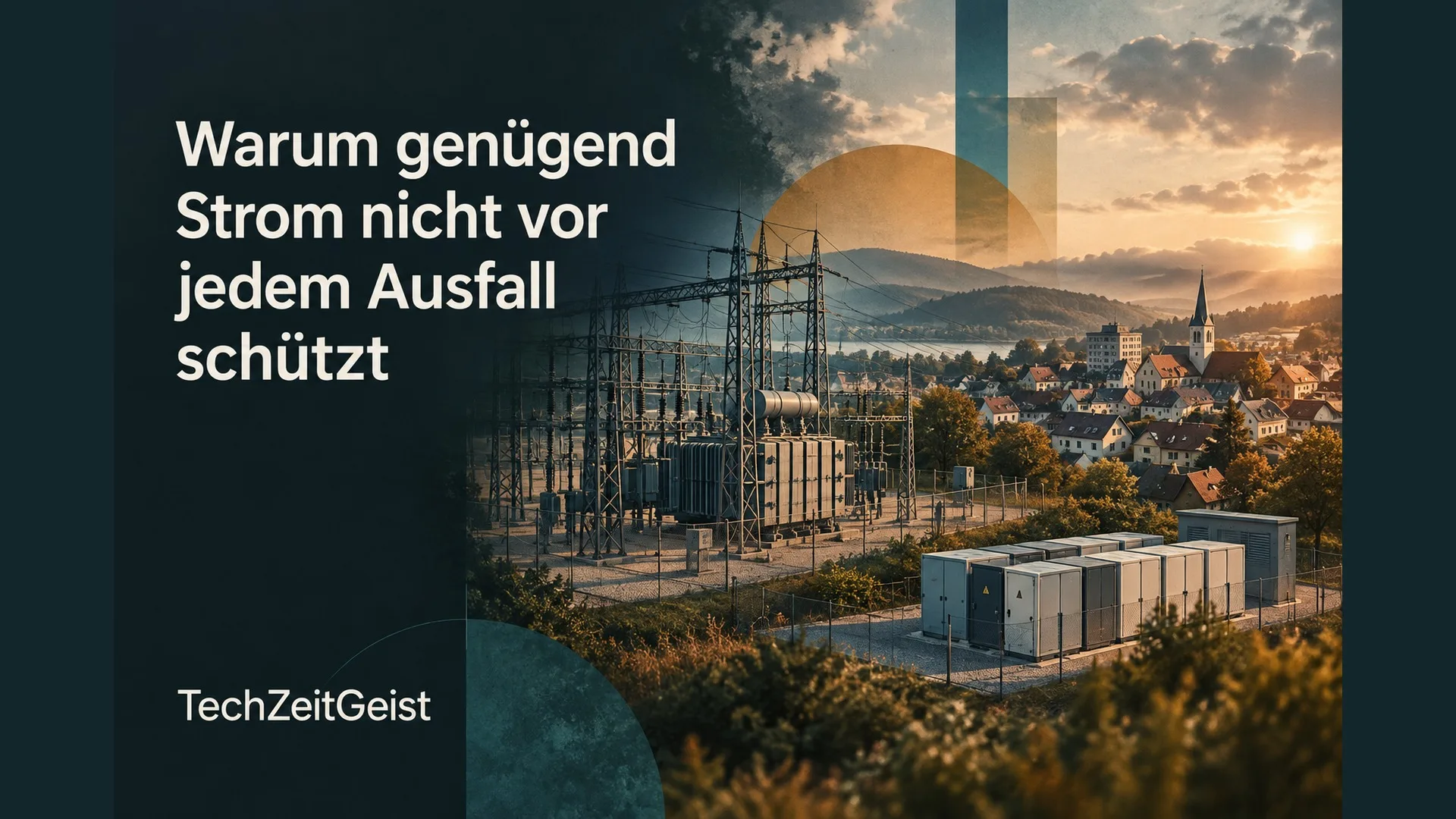 Umspannwerk und Batteriespeicher neben Artikelüberschrift