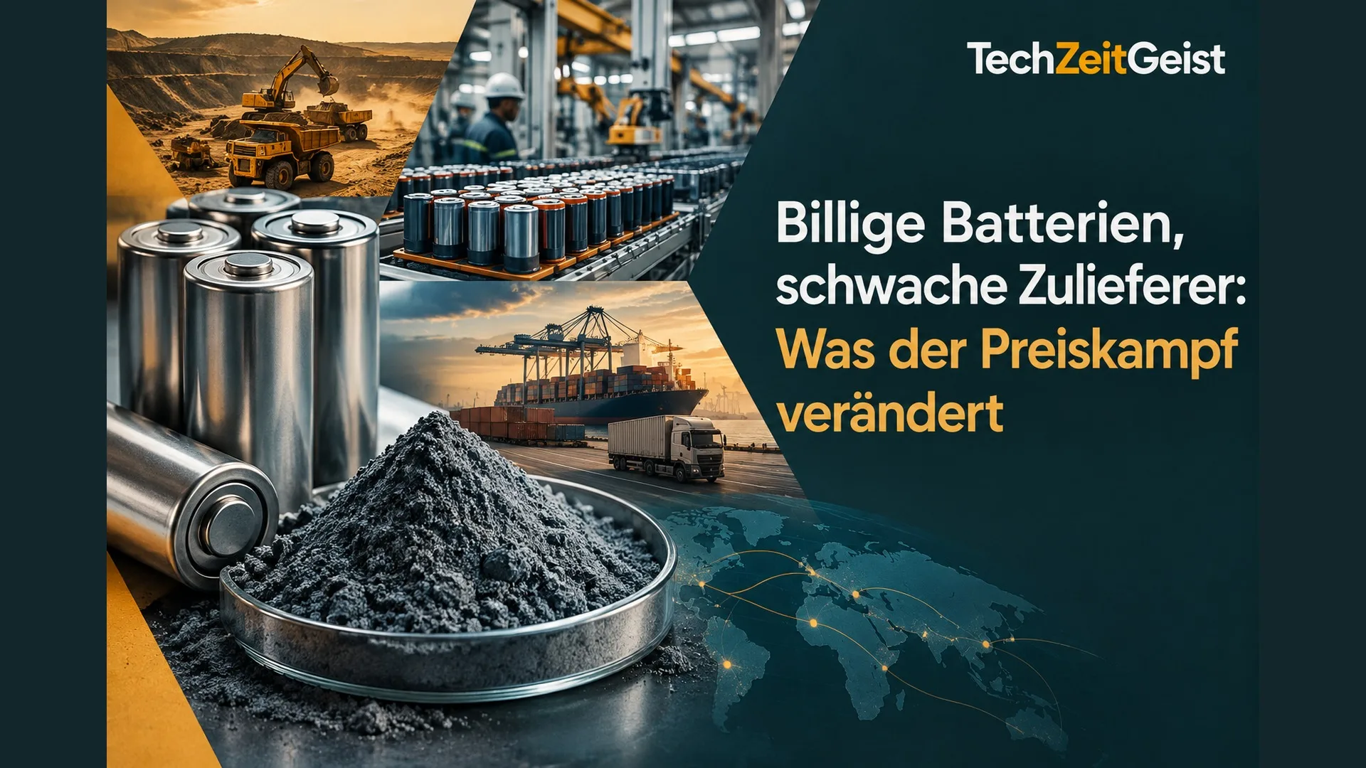Illustration einer Batterielieferkette mit Artikelüberschrift