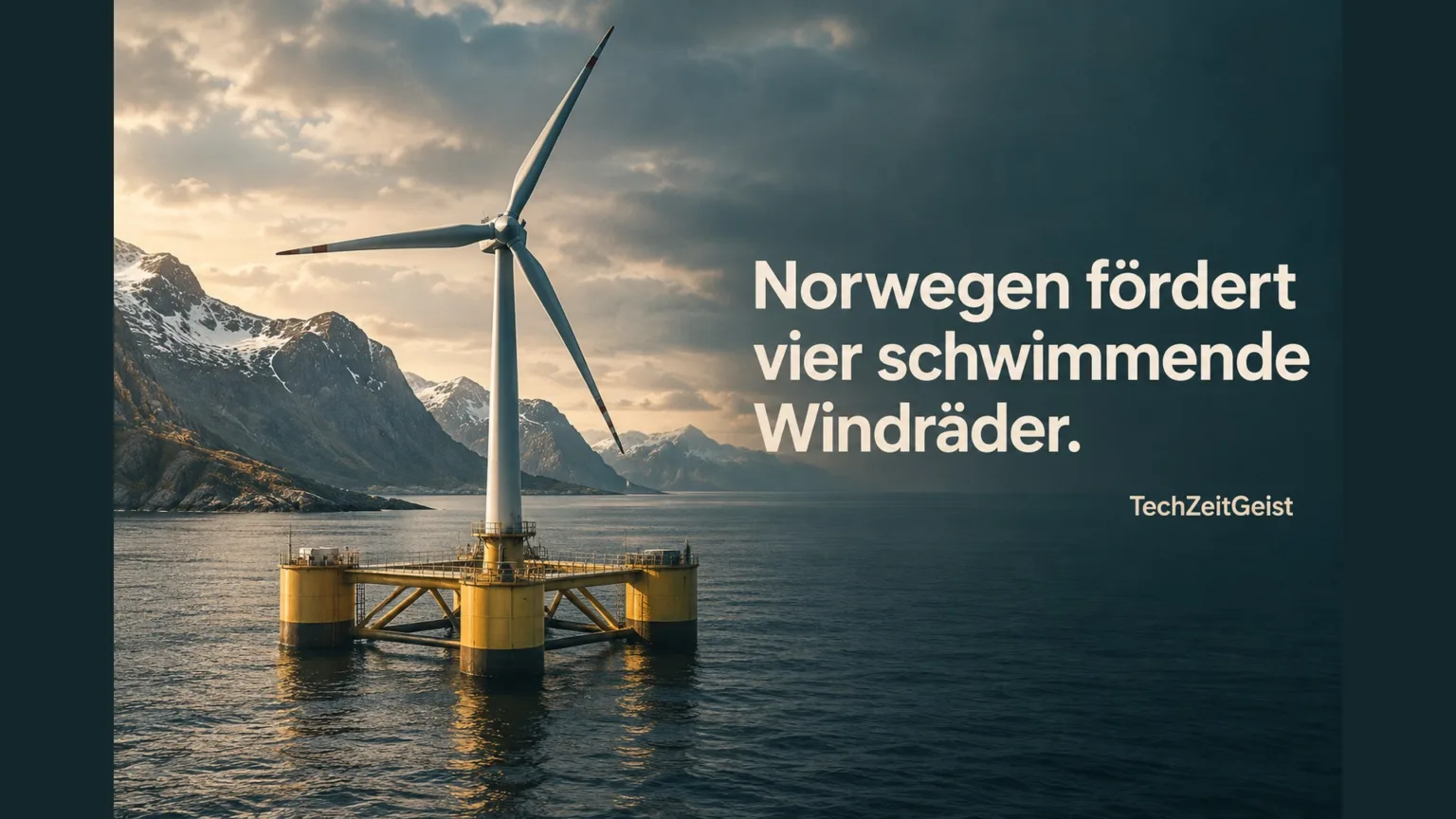 Illustration einer schwimmenden Windturbine vor einer Küste