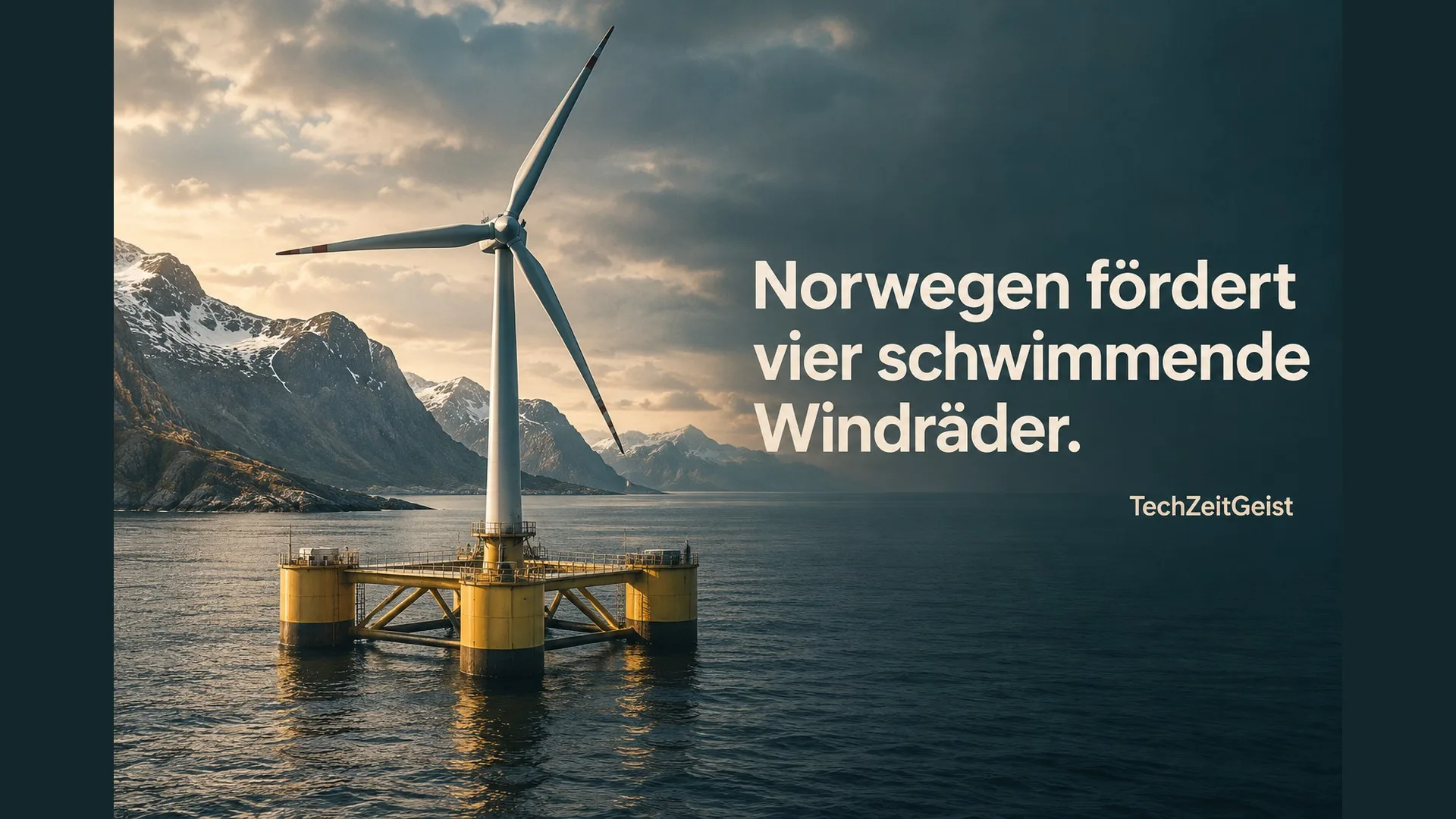 Illustration einer schwimmenden Windturbine vor einer Küste