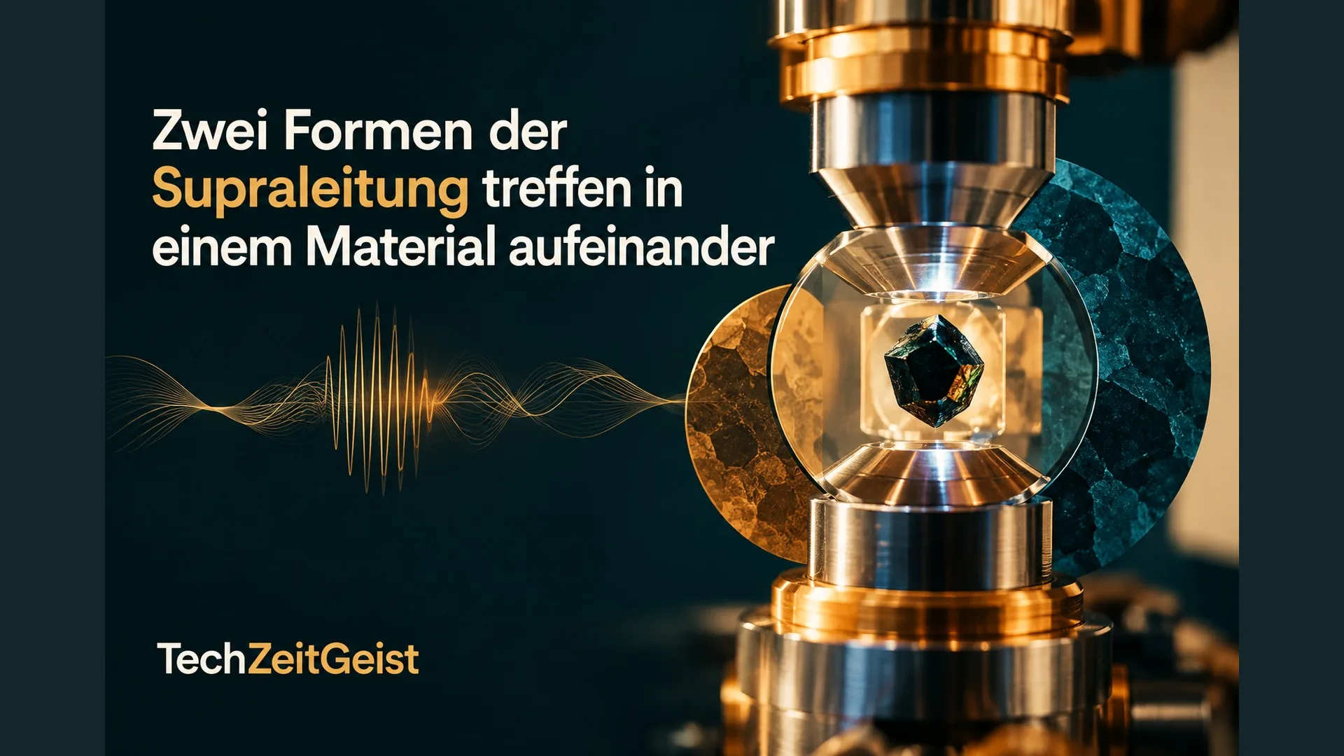 Symbolischer Kristall in einer Druckzelle mit Artikelüberschrift